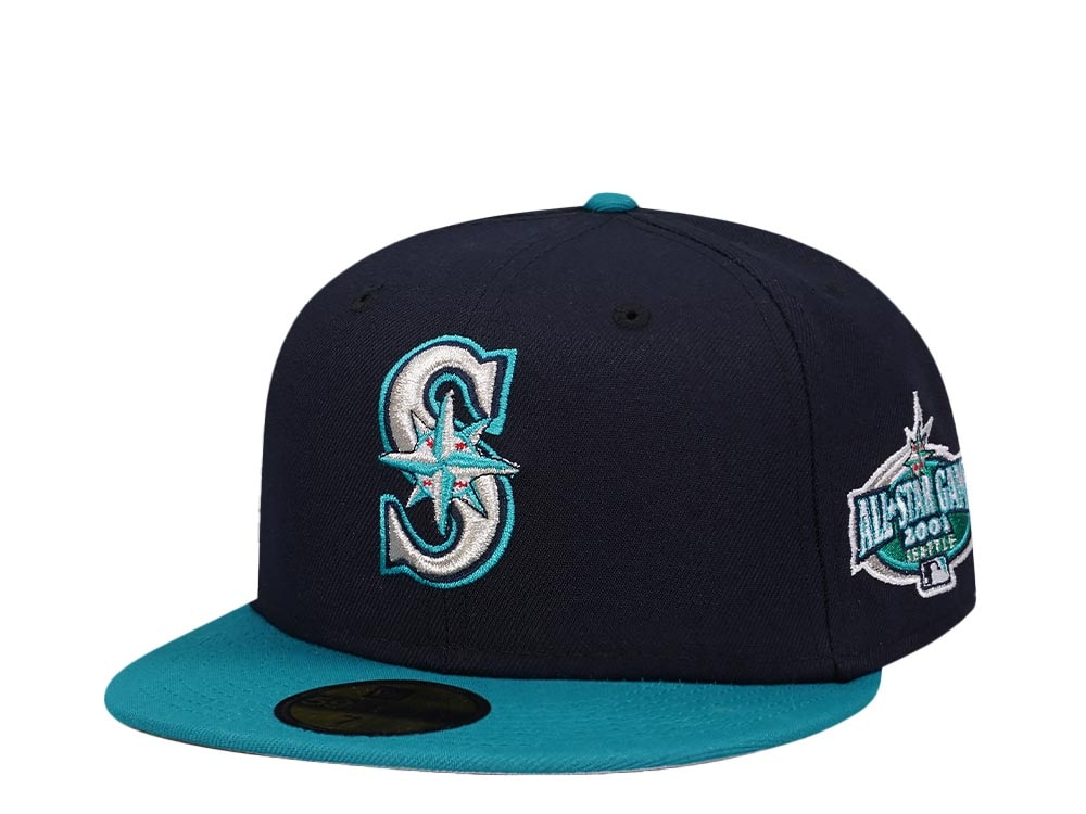 New Era Seattle Mariners All Star Game 2001 Navy Teal Two Tone Classic Edition 59Fifty Fitted Gorra