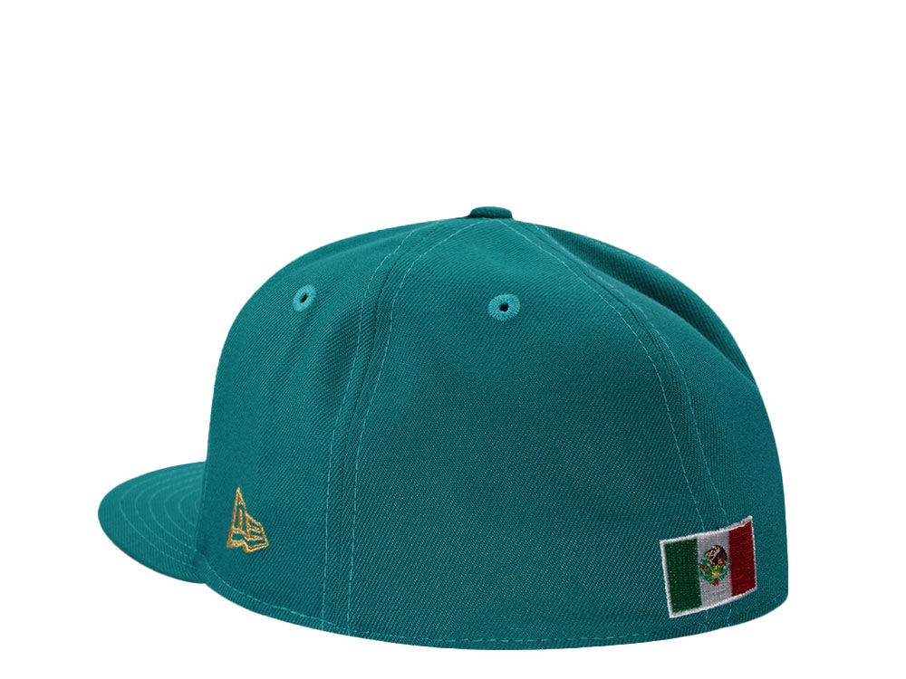 New Era Mexico Aztec Skull Teal Prime Edition 59Fifty Fitted Gorra