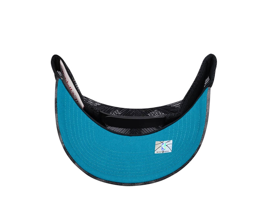 Mitchell & Ness Charlotte Hornets Burnt Ends Black Trucker Snapback Gorra