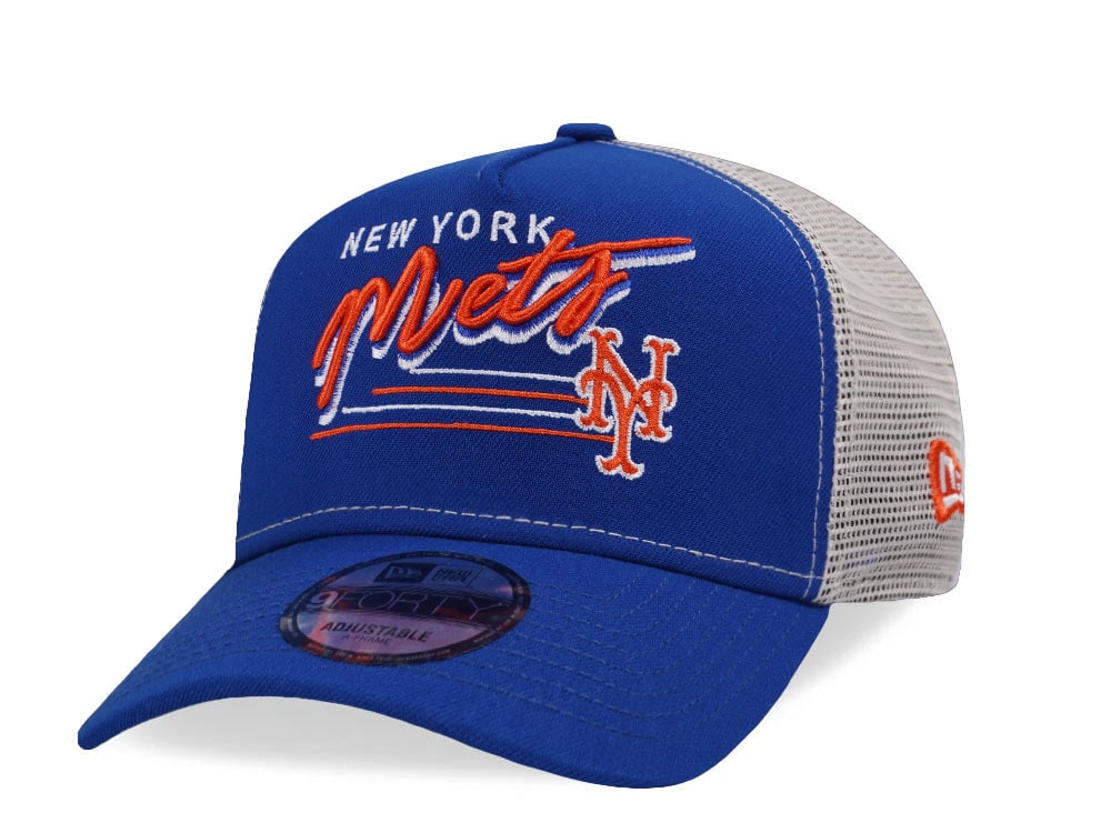 New Era New York Mets Vintage Script Blue Trucker Edition 9Forty A Frame Snapback Gorra