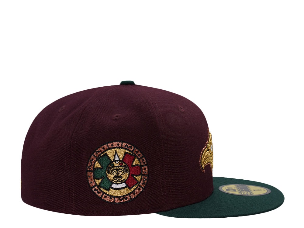 New Era Mexico Aztec Warrior Mask Maroon Edition 59Fifty Fitted Gorra