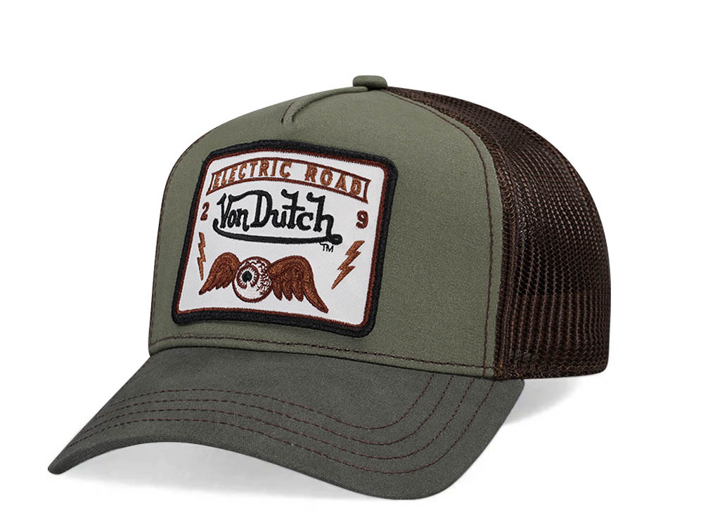 Von Dutch Electric Road Olive Two Tone Edition Trucker A Frame Snapback Gorra