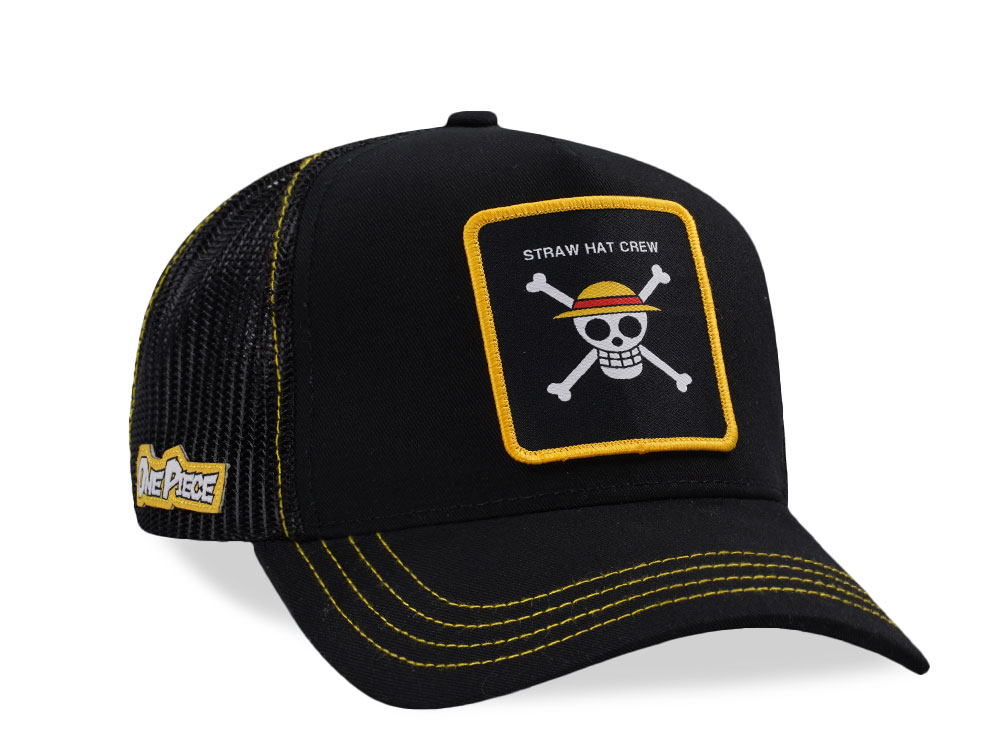 Capslab One Piece Straw Hat Crew Flag Black Trucker Snapback Gorra