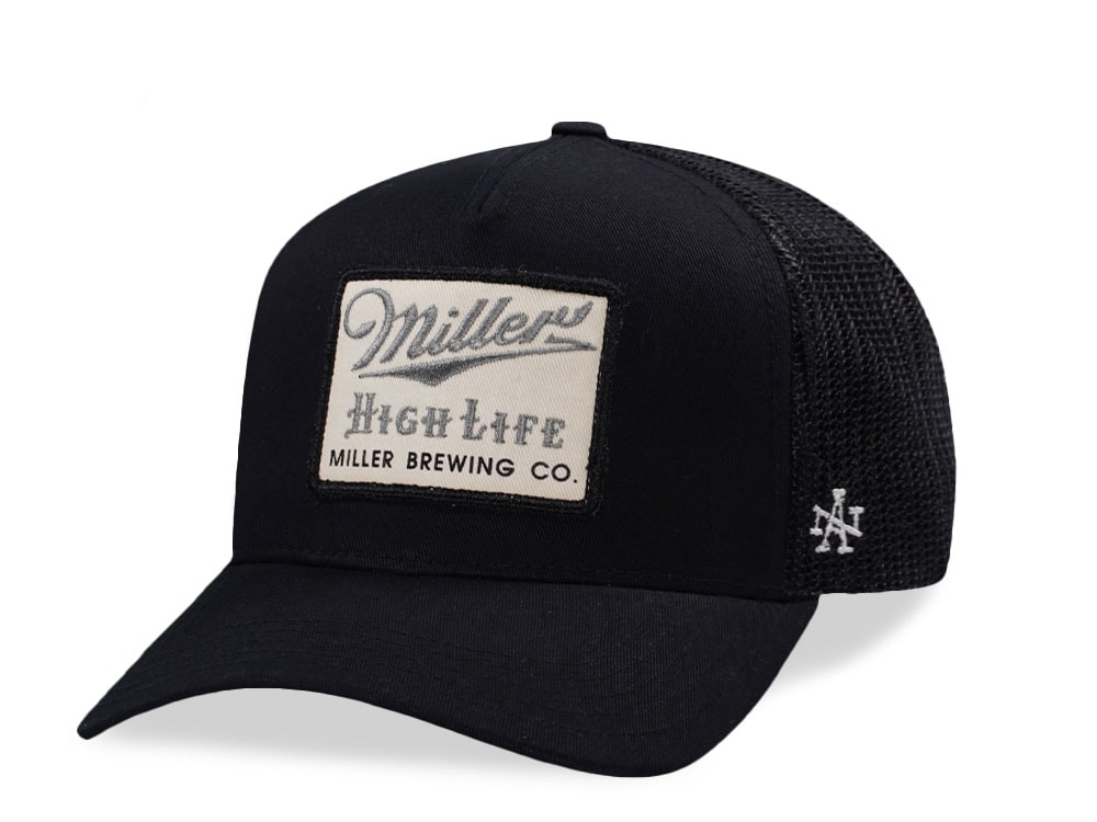 American Needle Miller High Life Black Valin Edition Trucker Snapback Gorra