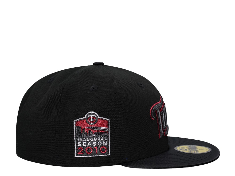 New Era Minnesota Twins Inaugural Season 2000 Shiny Black And Red Satin Brim Edition 59Fifty Fitted Gorra