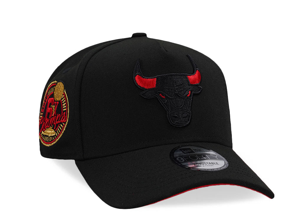 New Era Chicago Bulls 6x Champs Black and Red Prime Edition 9Forty A Frame Snapback Gorra