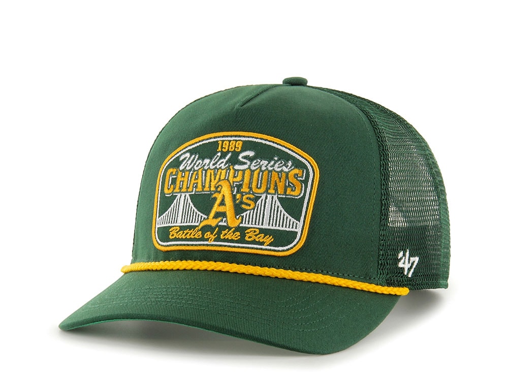 47Brand Oakland Athletics Dark Green World Series Chanpions Patch Edition Trucker Hitch Snapback Gorra