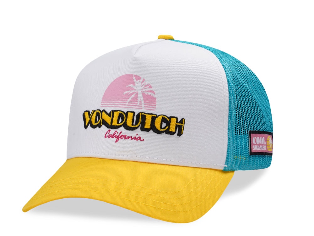 Von Dutch Surf Screen Print Teal Yellow Trucker Snapback Gorra
