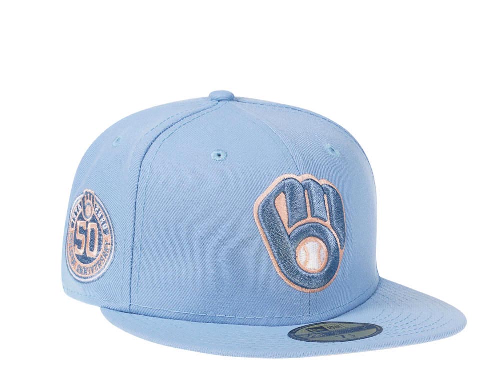 New Era Milwaukee Brewers 50th Anniversary Summer Sky Peach Edition 59Fifty Fitted Gorra