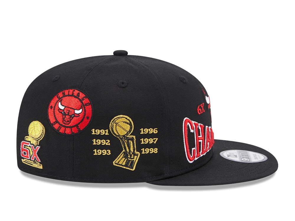 New Era Chicago Bulls 6x NBA Champions Black 9Fifty Snapback Gorra