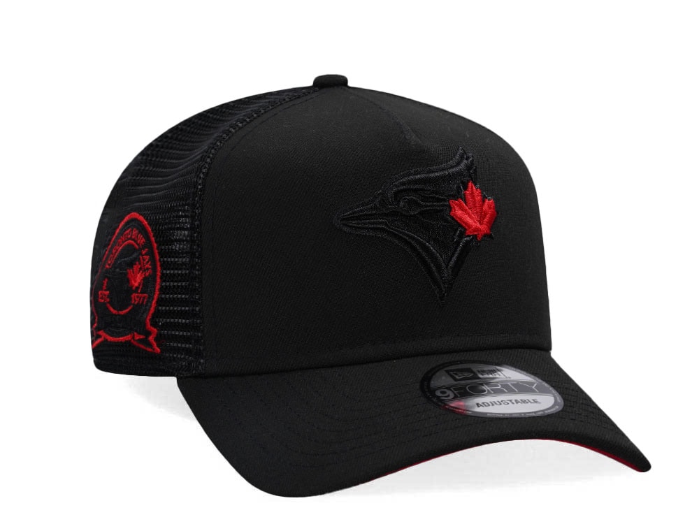 New Era Toronto Blue Jays Black Red 40th Anniversary Trucker 9Forty A Frame Snapback Gorra