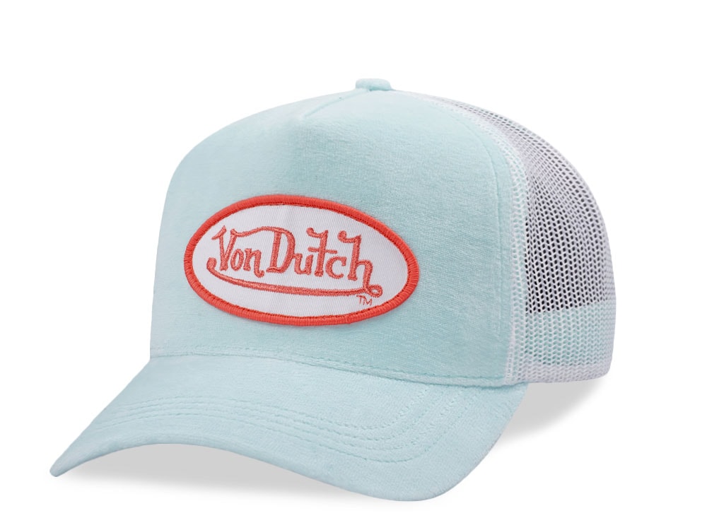 Von Dutch Oval Patch Light Teal Velour Edition Trucker Snapback Gorra
