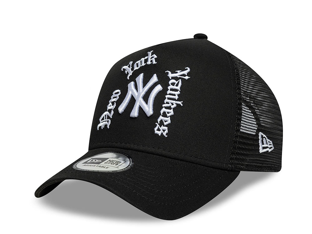 New Era New York Yankees Wordmark Black Prime Edition 9Forty A Frame Trucker Snapback Gorra