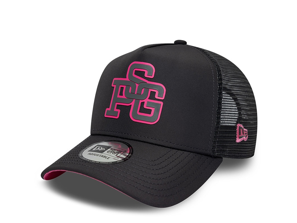 New Era Paris Saint Germain Neon Pink Gray Prime Edition 9Forty A Frame Trucker Snapback Gorra