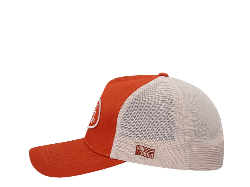 Von Dutch Embroidered Oval Patch Orange Trucker Strapback Gorra