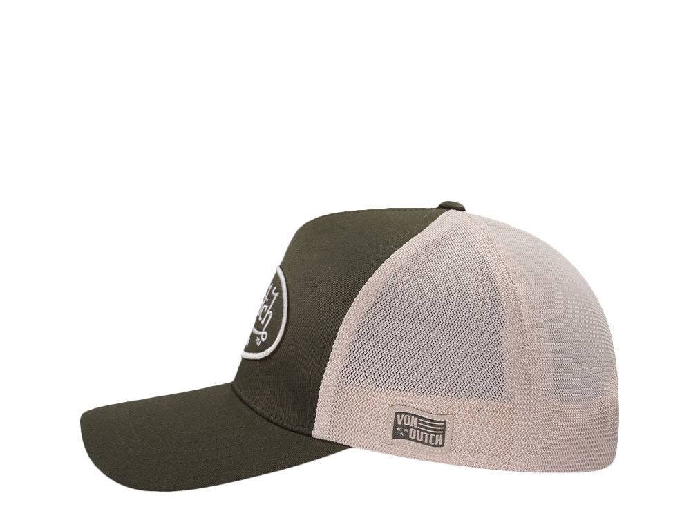Von Dutch Embroidered Oval Patch Olive Trucker Strapback Gorra