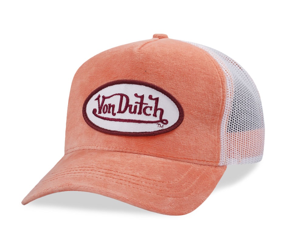 Von Dutch Oval Patch Peach Velour Edition Trucker Snapback Gorra
