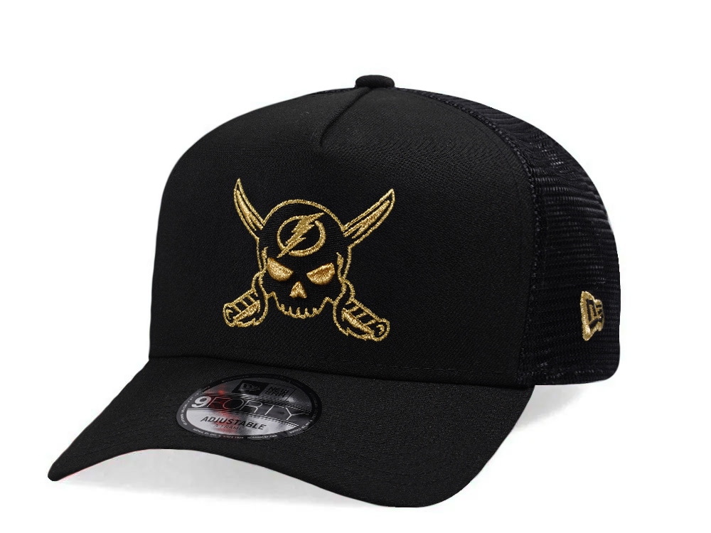New Era Tampa Bay Lightning Metallic Gold Black Edition 9Forty A Frame Trucker Snapback Gorra