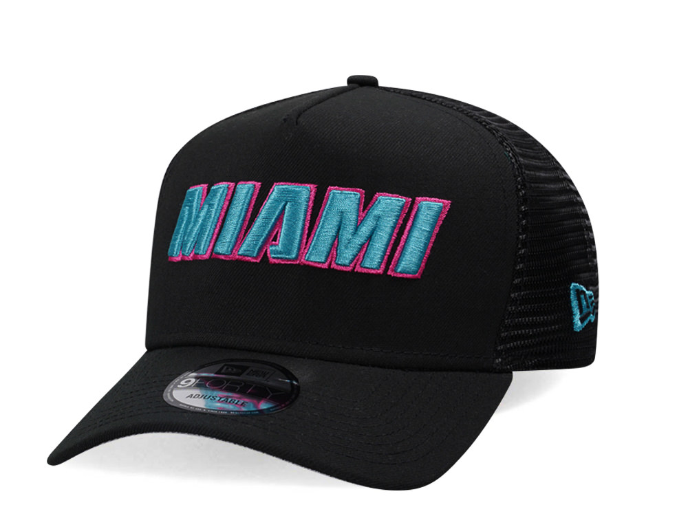 New Era Miami Heat Classic Black Trucker 9Forty A Frame Snapback Gorra
