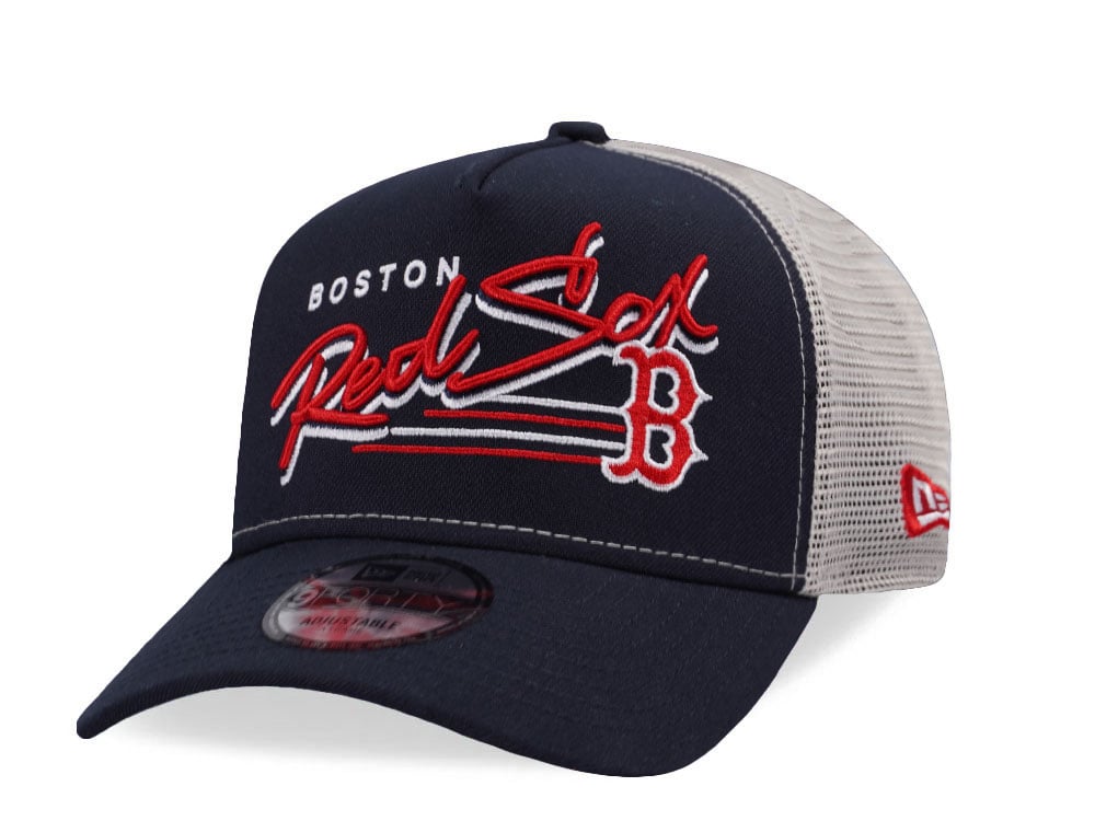 New Era Boston Red Sox Vintage Script Navy Trucker Edition 9Forty A Frame Snapback Gorra