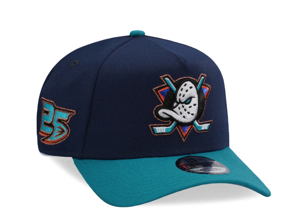 New Era Anaheim Ducks 25th Anniversary Ocean Blue Two Tone Edition 9Forty A Frame Snapback Gorra