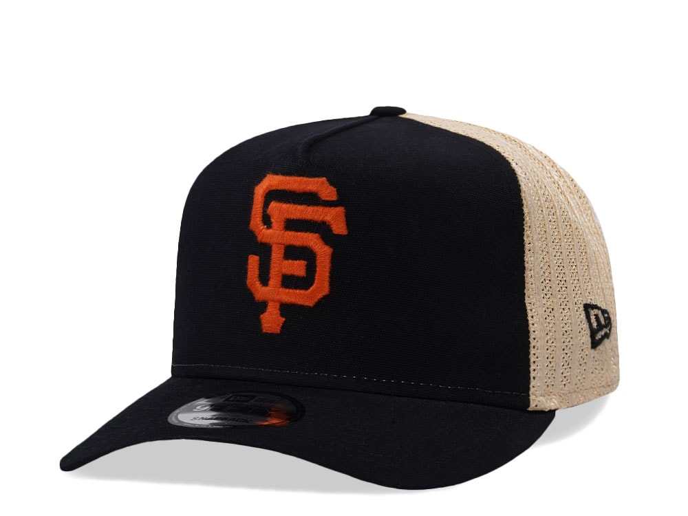 New Era San Francisco Giants Grained Black Edition 9Fifty Trucker A Frame Snapback Gorra