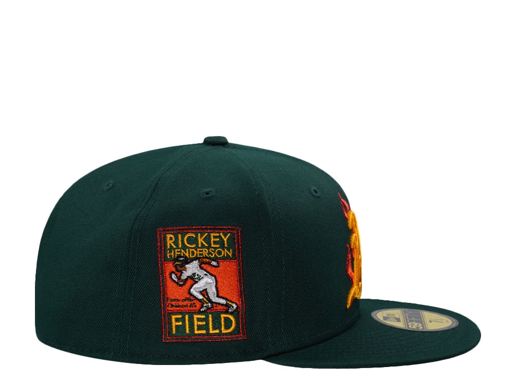 New Era Oakland Athletics Rickey Henderson Field Dark Green Flames Edition 59Fifty Fitted Gorra