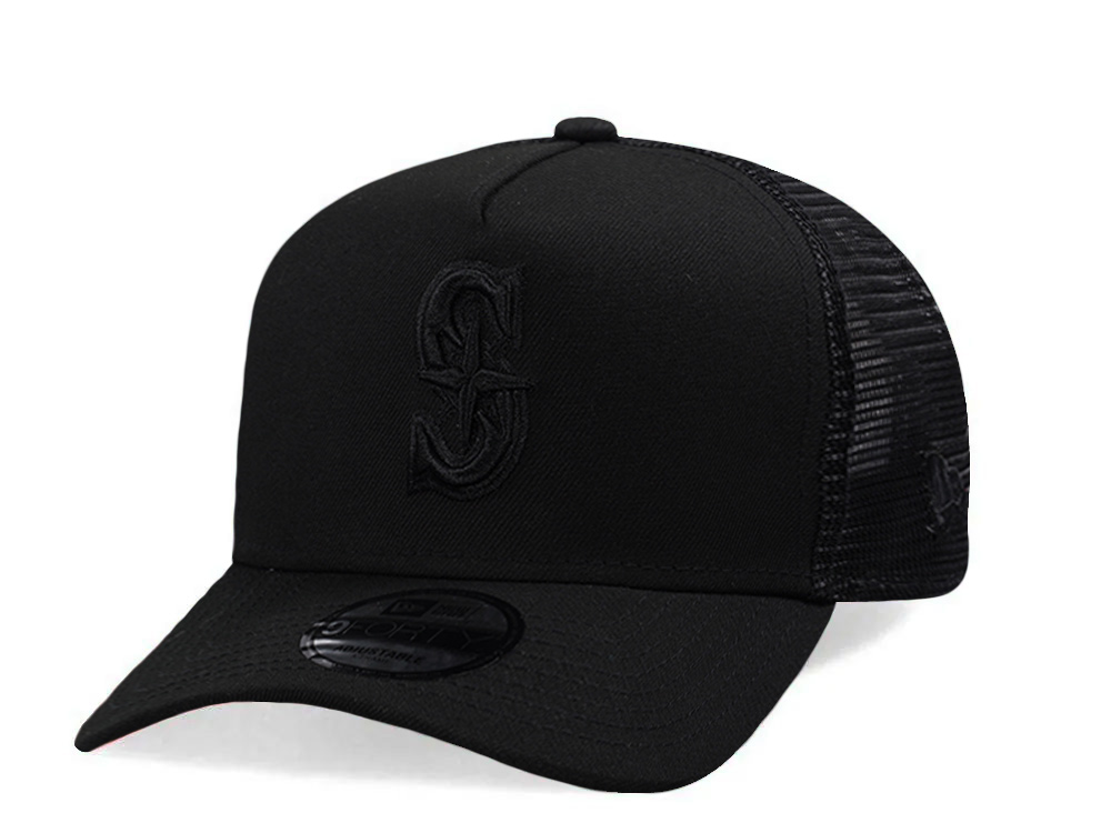 New Era Seattle Mariners Black On Black Edition 9Forty A Frame Trucker Snapback Gorra
