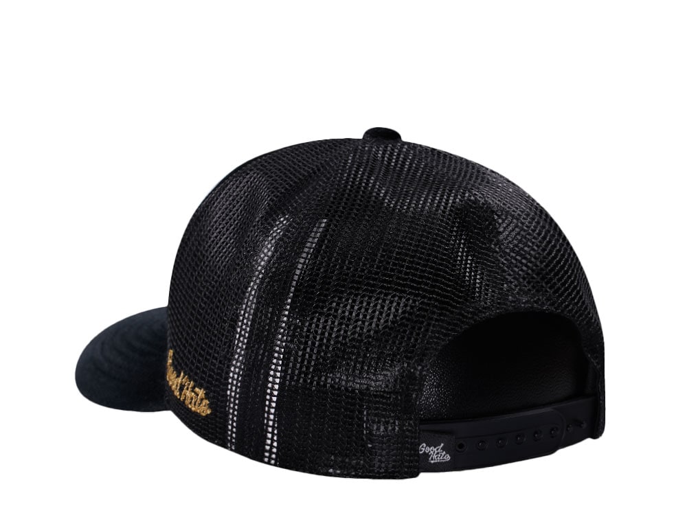 Good Hats Day Of The Dead Black Velour Trucker Snapback Gorra