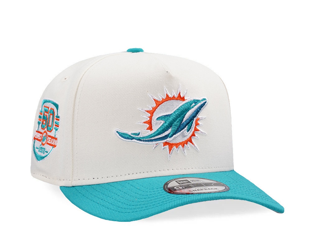New Era Miami Dolphins 50th Anniversary Chrome Two Tone Edition 9Fifty A Frame Snapback Gorra