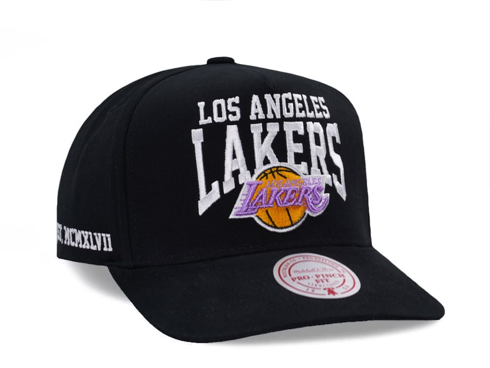 Mitchell & Ness Los Angeles Lakers Black Pro Pinch Fit Snapback Gorra