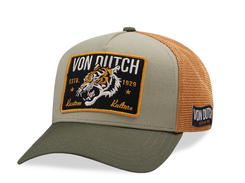 Von Dutch Square Patch Dark Green Yellow Trucker Snapback Gorra