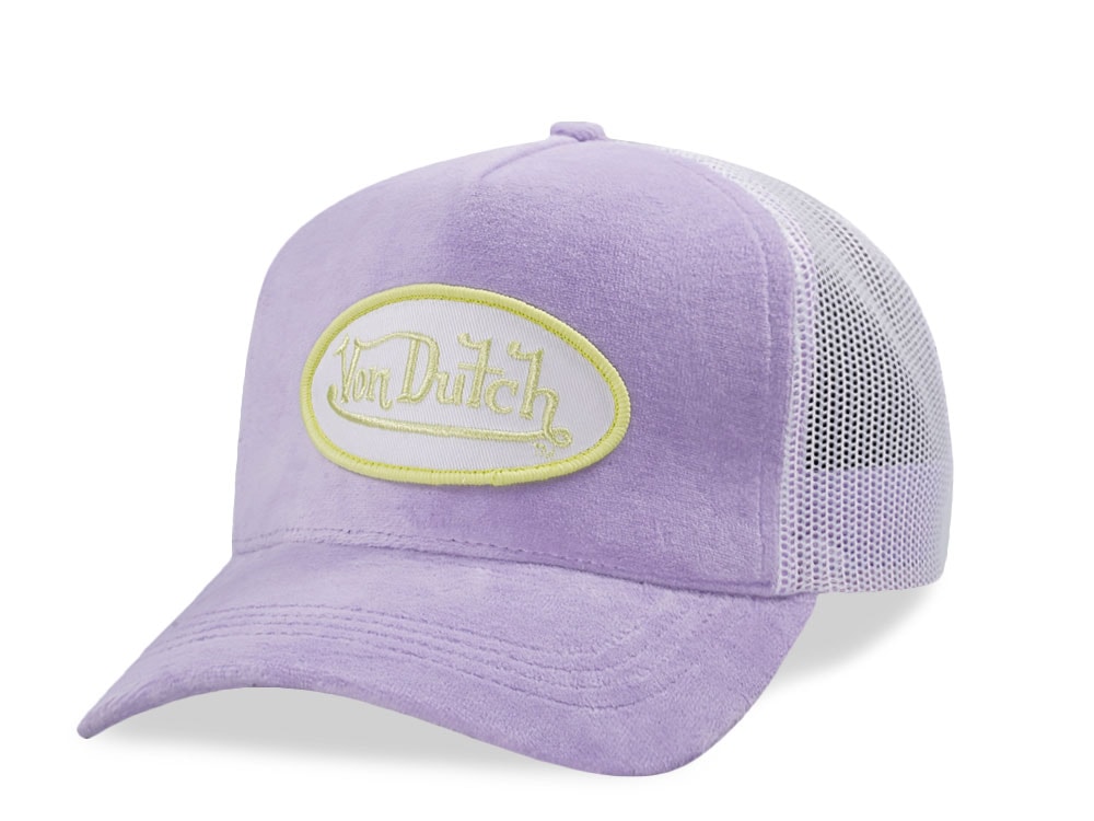 Von Dutch Oval Patch Lavender Velour Edition Trucker Snapback Gorra