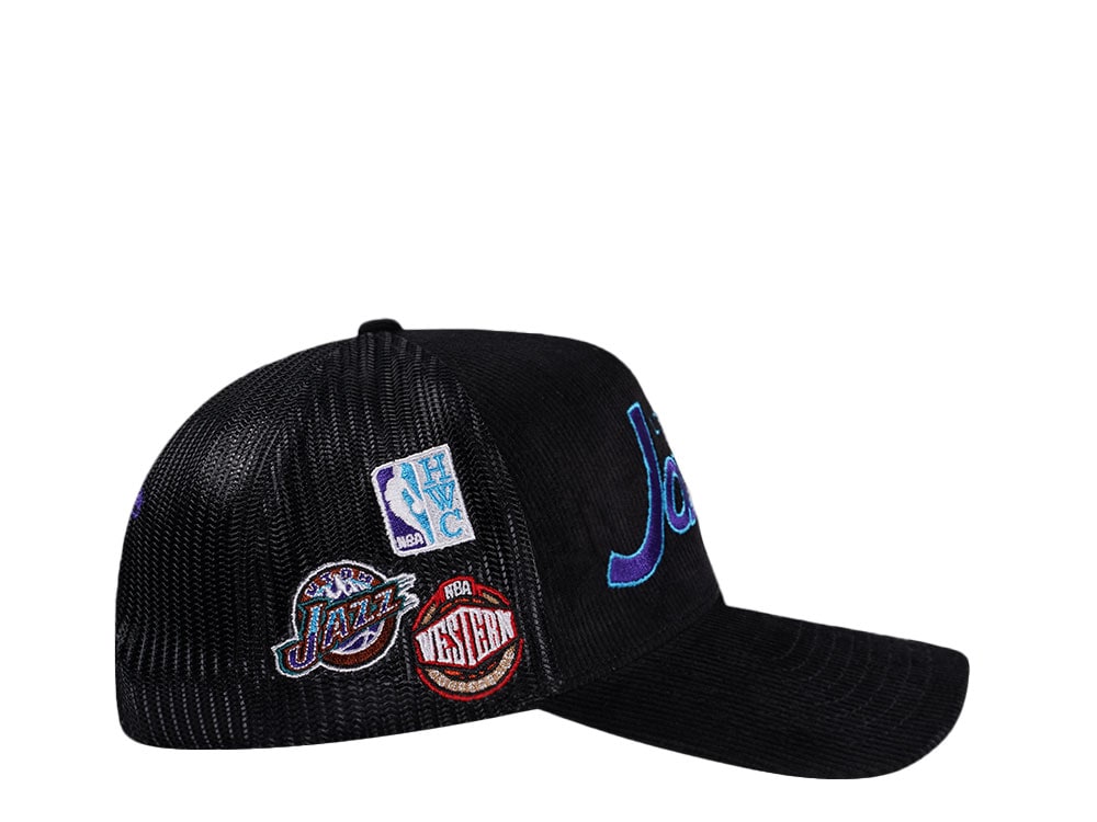 Mitchell & Ness Utah Jazz Times up Black Cord Hardwood Classic Trucker Snapback Gorra