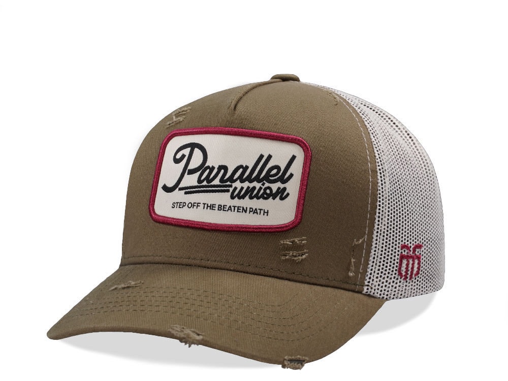 Parallel Union Patch Olive Distressed Edition Trucker Snapback Gorra