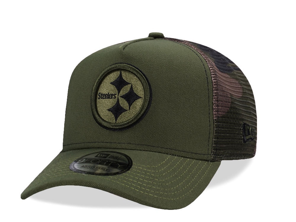 New Era Pittsburgh Steelers Green Camo Trucker Edition 9Forty A Frame Snapback Gorra