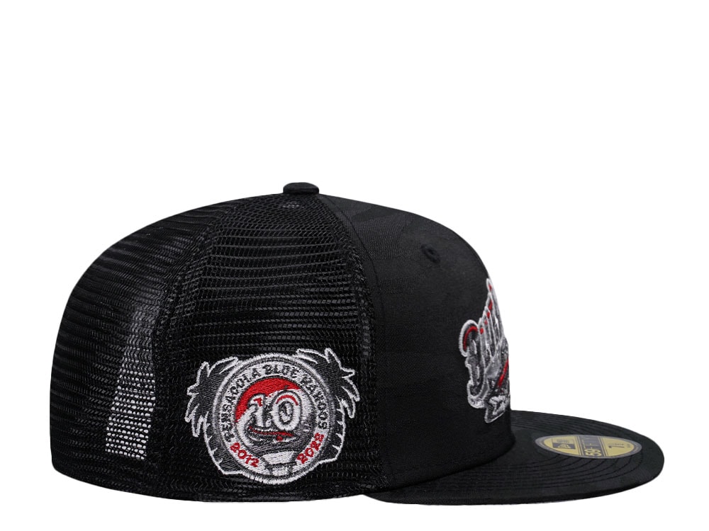New Era Pensacola Blue Wahoos Camo Metallic Classic Trucker Edition 59Fifty Fitted Gorra