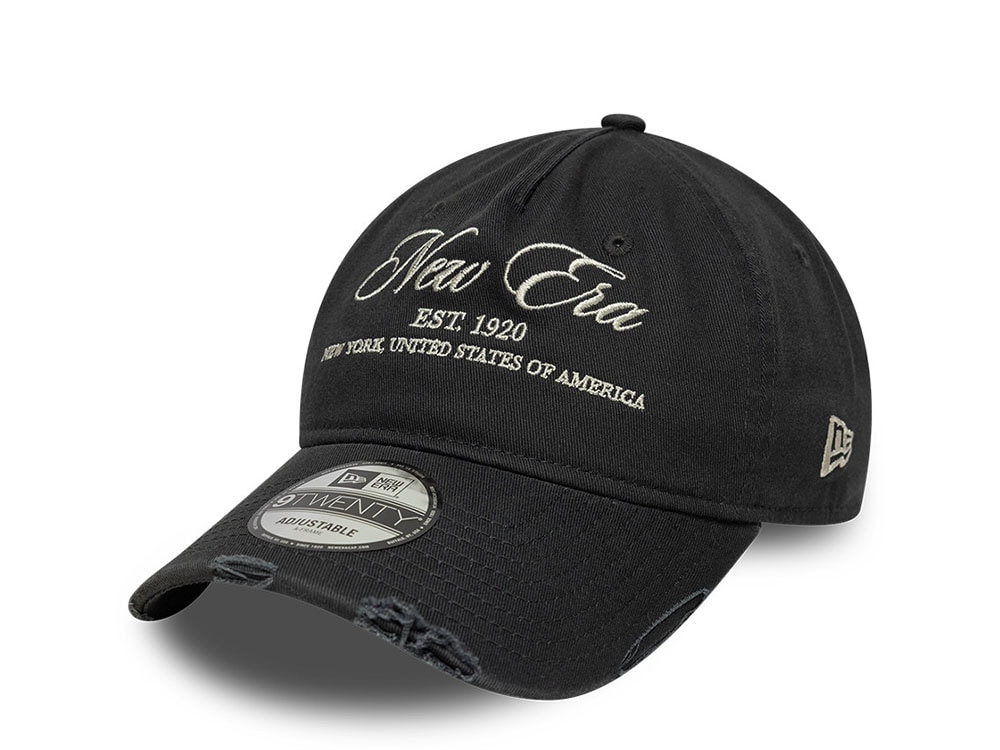 New Era Washed Distressed Black 9Twenty A Frame Strapback Gorra