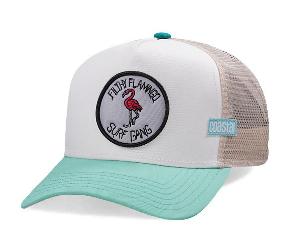 Djinns HFT Filthy Flamingo Surf Gang White Coastal Edition Trucker Snapback Gorra