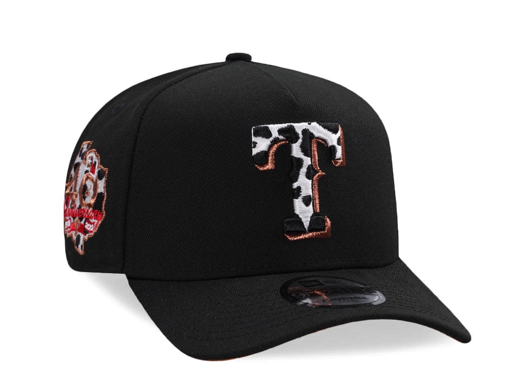 New Era Texas Rangers 40th Anniversary Cow Black Prime Edition 9Forty A Frame Snapback Gorra