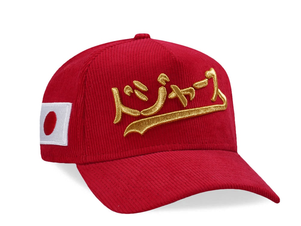 New Era Los Angeles Dodgers Japan Red Corduroy Prime Edition 9Forty A Frame Snapback Gorra