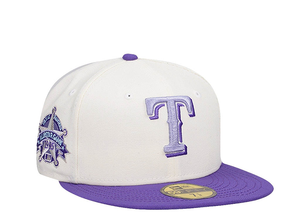 New Era Texas Rangers All Star Game 1995 Cream Purple Two Tone Edition 59Fifty Fitted Gorra