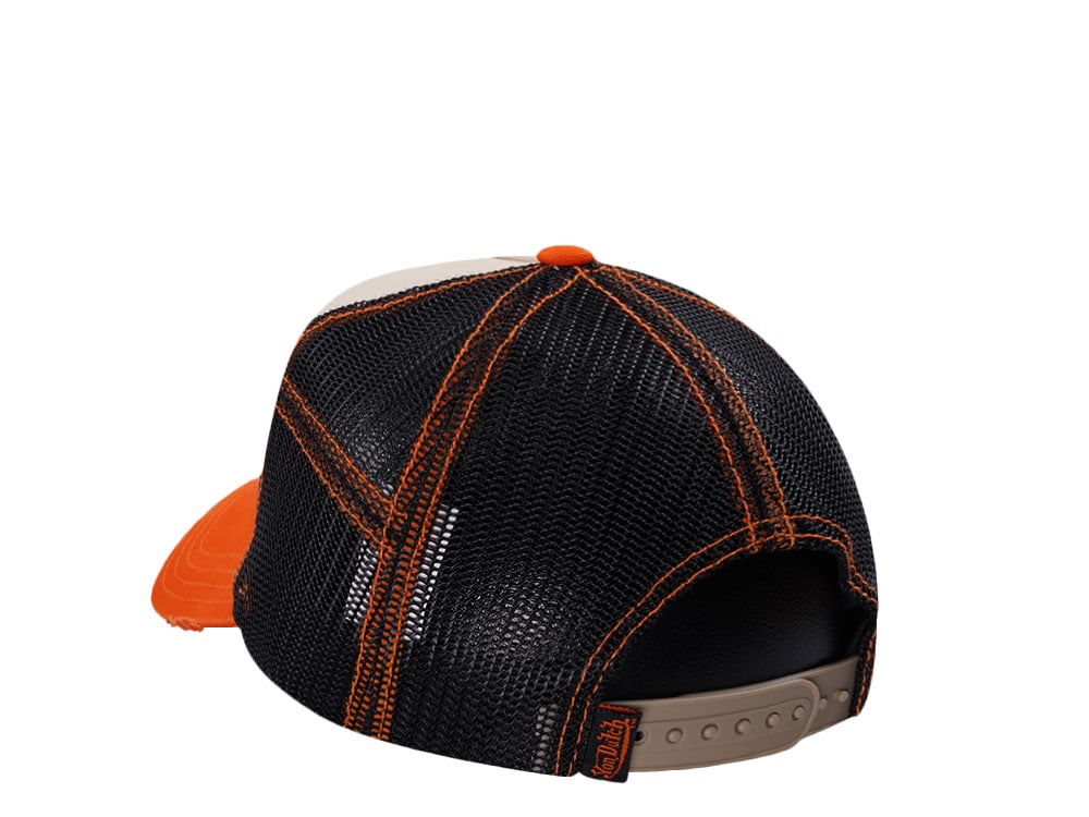 Von Dutch Oval Patch Distressed Orange Trucker Snapback Gorra