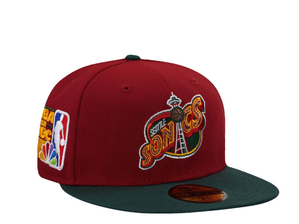 New Era Seattle Supersonics NBA On NBC Maroon Two Tone Edition 59Fifty Fitted Gorra