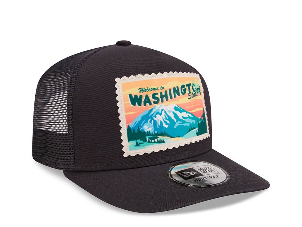 New Era Washington Postcard Navy A Frame Trucker Snapback Gorra