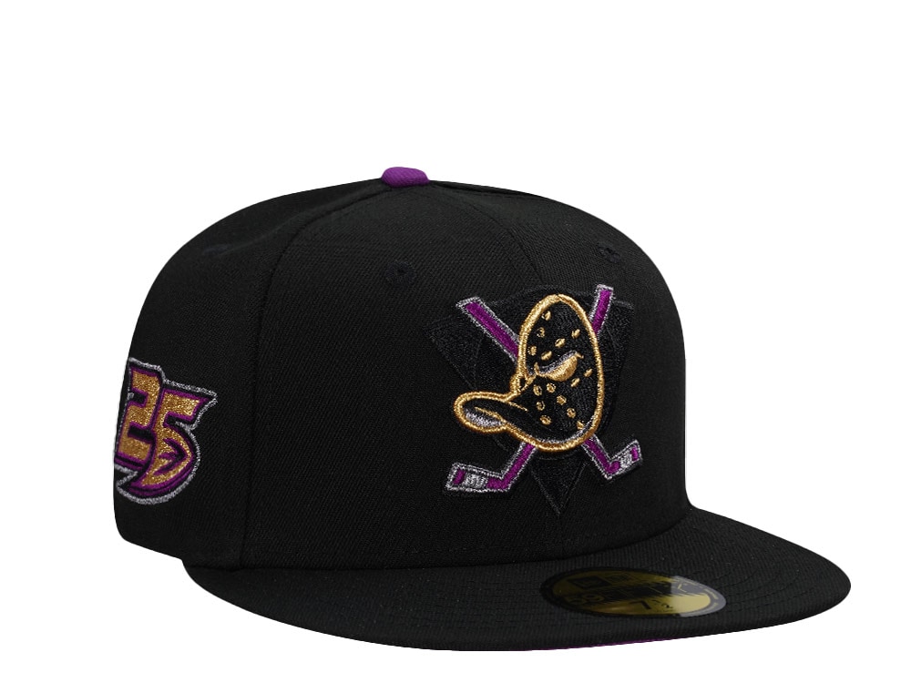 New Era Anaheim Ducks 25th Anniversary Black Prime Grape Edition 59Fifty Fitted Gorra