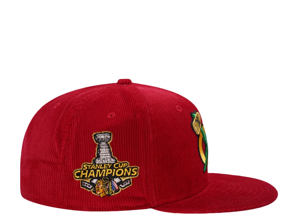 New Era Chicago Blackhawks 100th Anniversary Red Corduroy Throwback Edition 59Fifty Fitted Gorra