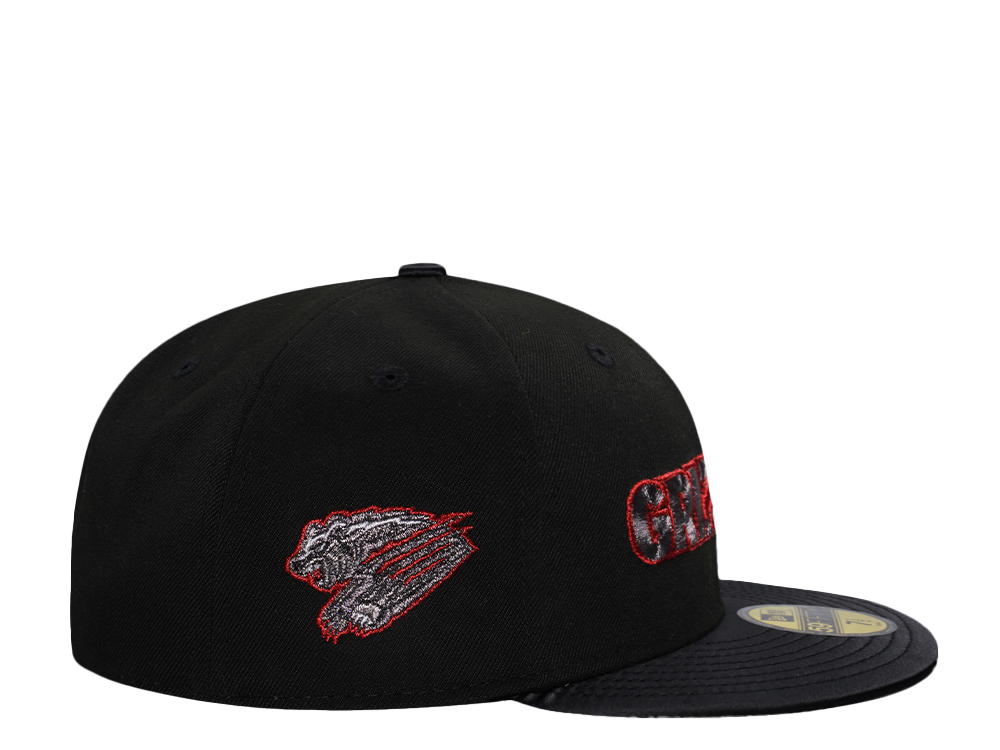 New Era Fresno Grizzlies Shiny Black and Red Satin Brim Edition 59Fifty Fitted Gorra