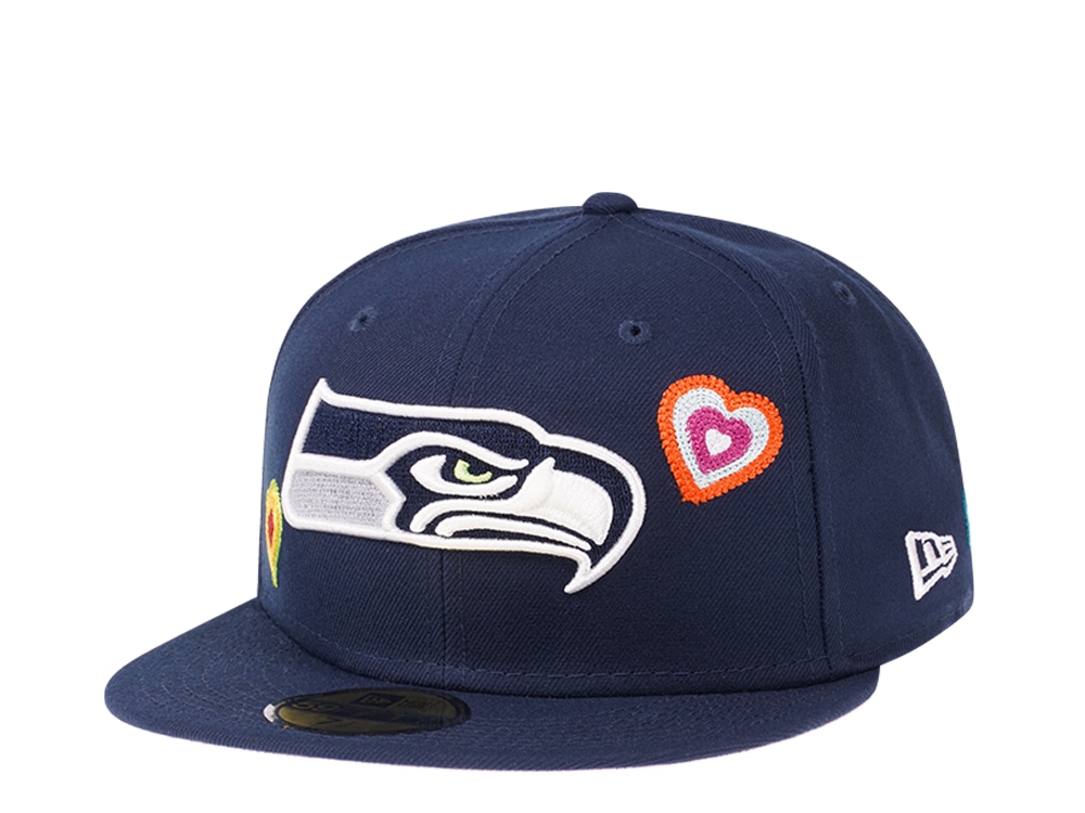 New Era Seattle Seahawks Navy Chainstitchheart Edition 59Fifty Fitted Gorra