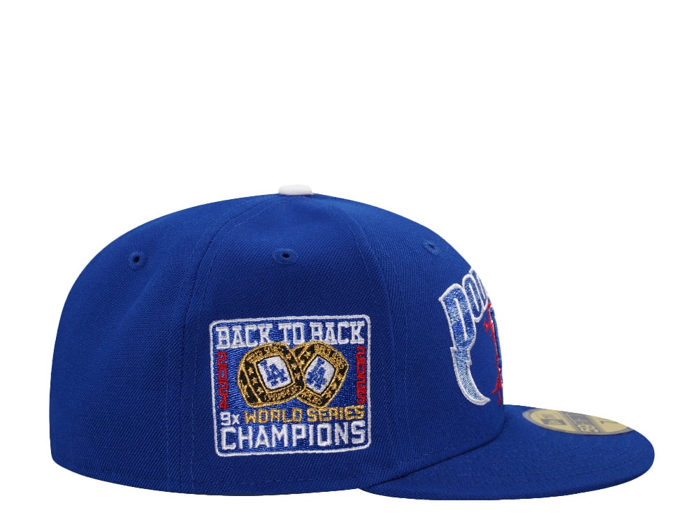 New Era Los Angeles Dodgers Back to Back Champions Metallic Royal Blue Prime Edition 59Fifty Fitted Gorra